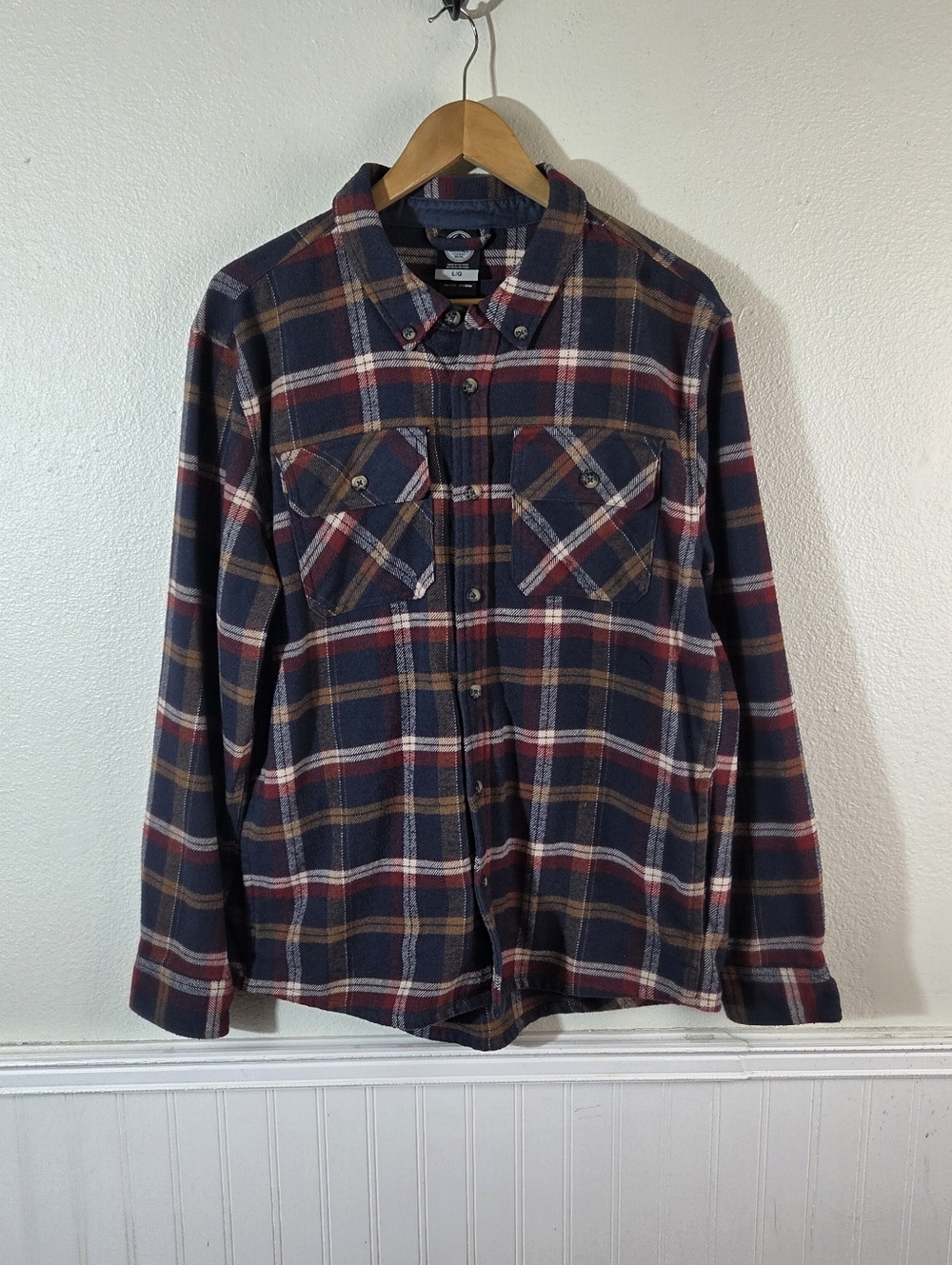 Colorado Clothing Mens Large Plaid Flannel Shirt Blue Red Brown Button Front Out